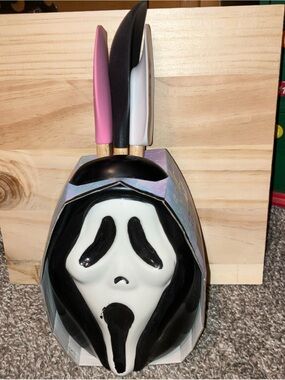 Pink, Black & White Ghost Spatula Knife Set & Holder - By CWC NEW